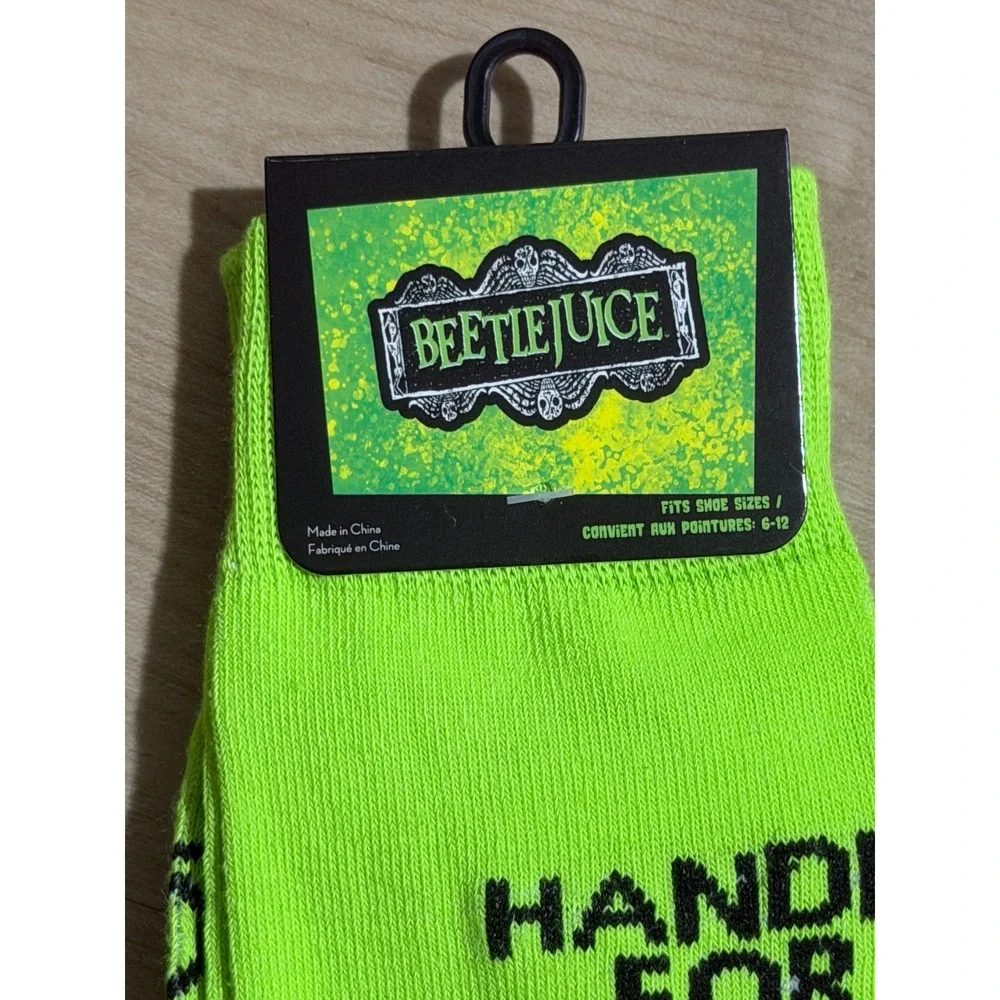 Beetlejuice Crew Socks Neon Green 6-12 Unisex Recently‎ Deceased Movie Goth NEW